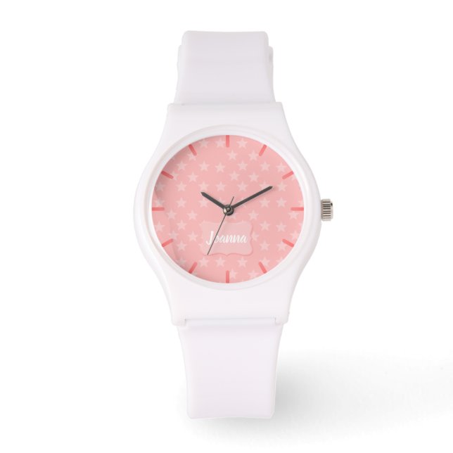 Stars on Pink Monogram or Name Custom Watch (Front)