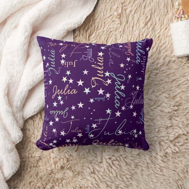 Stars on Purple Repeating Her Name Cushion (Blanket)