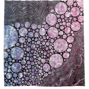 Stars orbs and circles abstract design canvas prin shower curtain