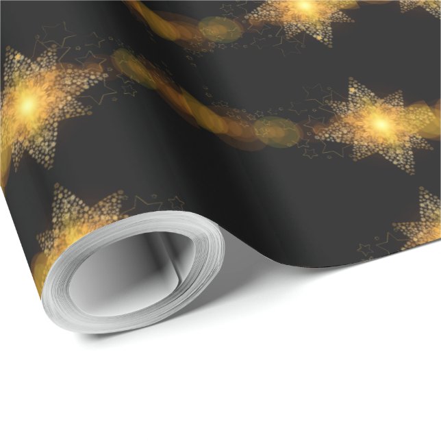 Stars Pattern Black and Gold Star Lights Elegant Wrapping Paper (Roll Corner)