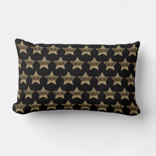 Stars Pattern Black Gold Look Elegant Christmas Lumbar Cushion