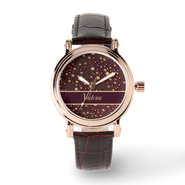 Stars pattern brown orange watch (Front)