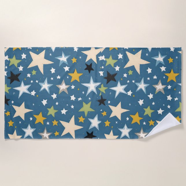 Stars pattern on blue background.  beach towel (Front)