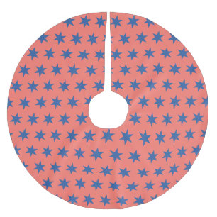 Stars Pattern Trending Colours Coral Blue Brushed Polyester Tree Skirt