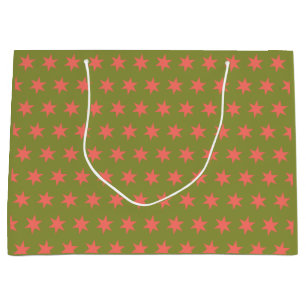 Stars Pattern Trending Colours Green Coral Large Gift Bag