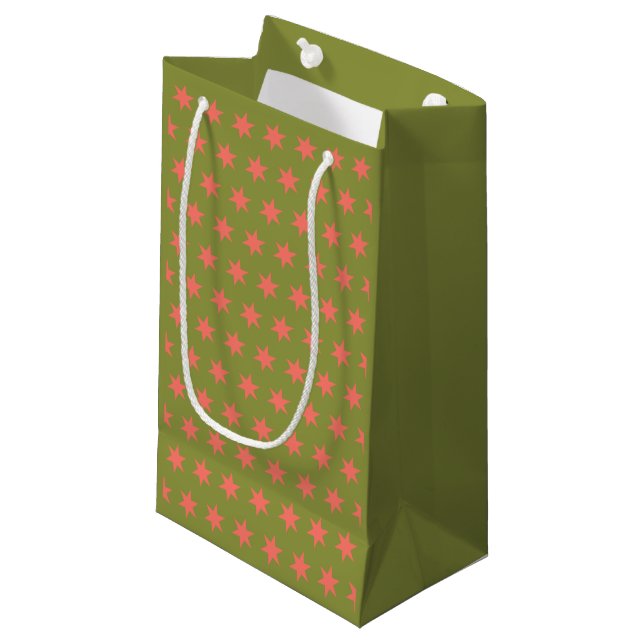 Stars Pattern Trending Colours Green Coral Small Gift Bag (Front Angled)