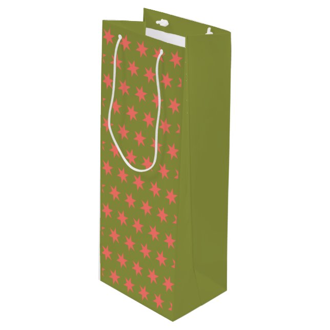 Stars Pattern Trending Colours Green Coral Wine Gift Bag (Front Angled)