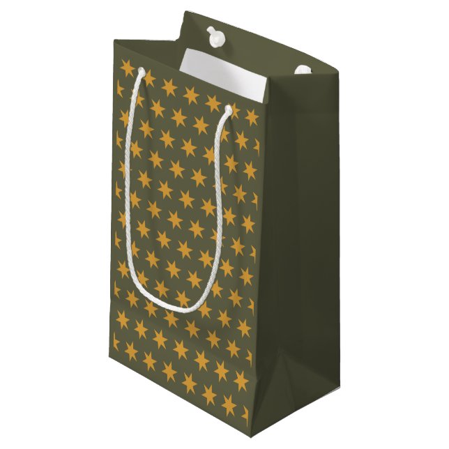 Stars Pattern Trending Colours Green Mango Small Gift Bag (Front Angled)