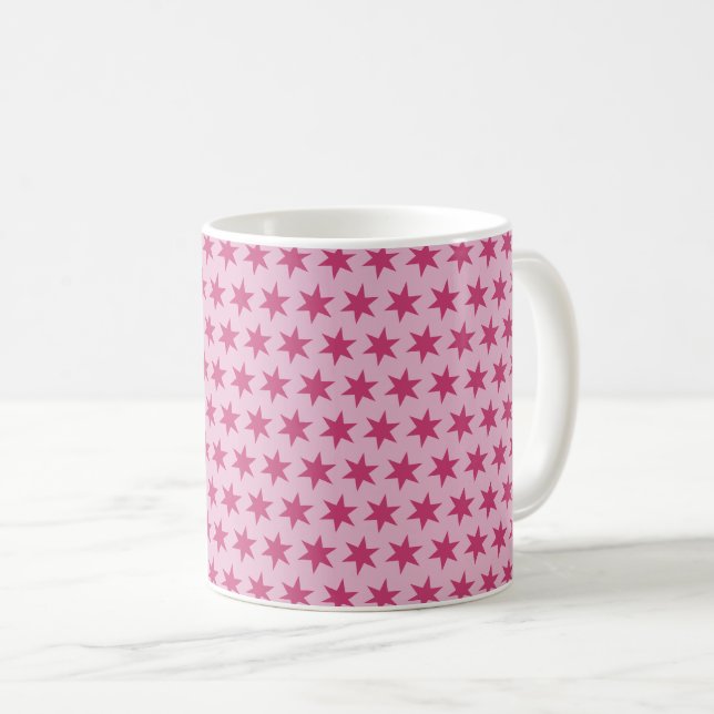 Stars Pattern Trending Colours Lilac Pink Maroon Coffee Mug (Front Right)