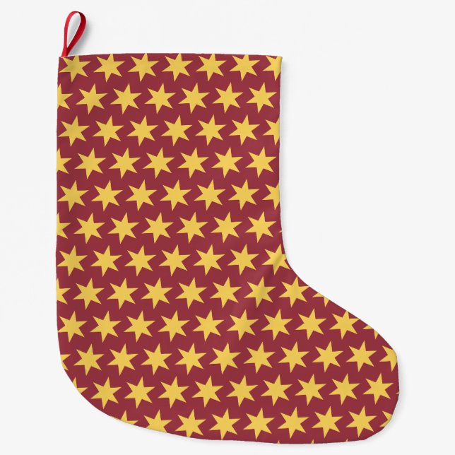 Stars Pattern Trending Colours Maroon Gold Large Christmas Stocking (Front)
