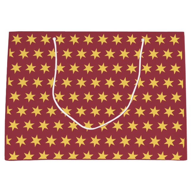 Stars Pattern Trending Colours Maroon Gold Large Gift Bag (Front)