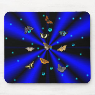 Stars, Pearls and Butterfly on black and blue Mouse Pad