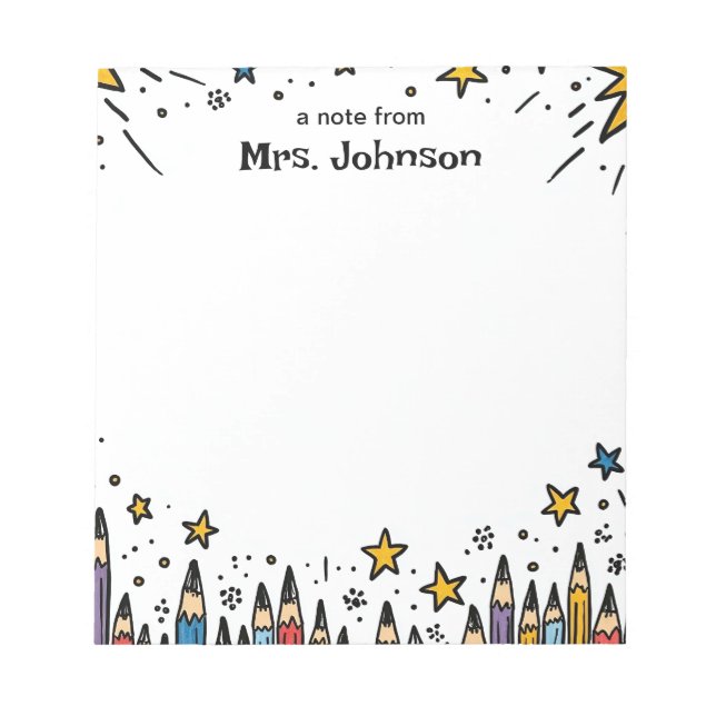 Stars & Pencils Personalised Teacher Appreciation Notepad (Front)