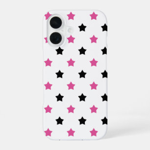 Stars Pink Black Pattern White Background iPhone 16 Case