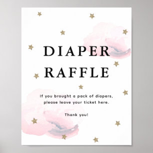 Stars & Pink Clouds Baby Shower Diaper Raffle Poster