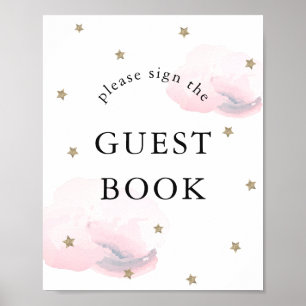 Stars Pink Clouds Baby Shower Guest Book Sign