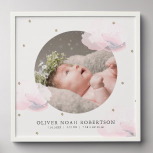 Stars & Pink Clouds Photo Girl Baby Announcement Peel And Stick Photo Tile