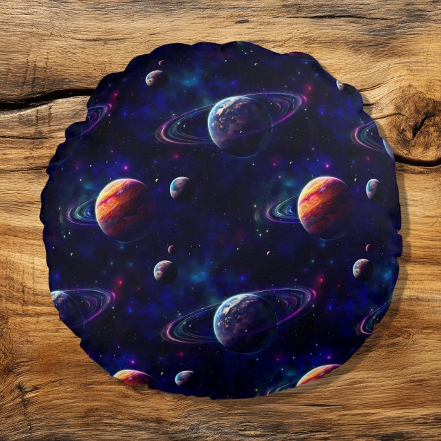 Stars, Planets, Galaxy, Outer space Themed Round Cushion (Creator Uploaded)