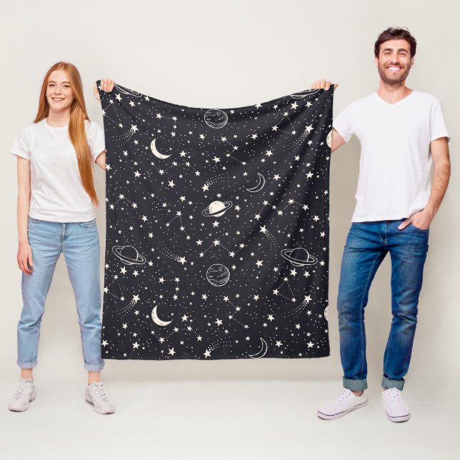 Stars & Planets Pattern Fleece Blanket (In Situ)