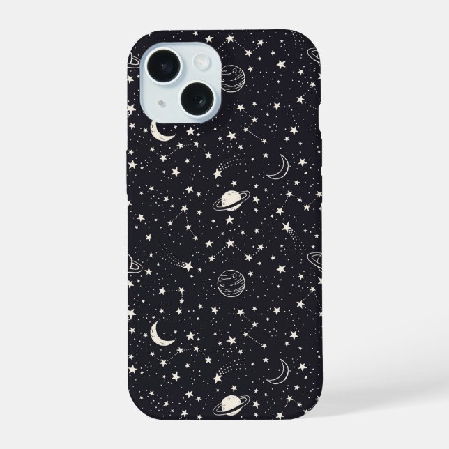 Stars & Planets Pattern iPhone 15 Case (Back)