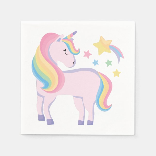 Stars & Rainbow Magical Unicorn Girl's Birthday Napkin (Front)