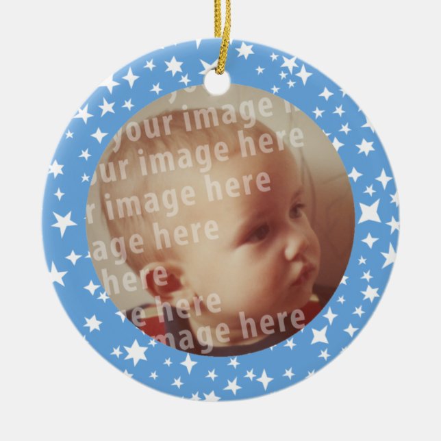 Stars Round Photo Frame Ceramic Tree Decoration (Front)