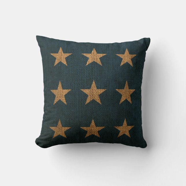 Stars Rustic Blue and Natural Cushion (Front)