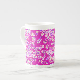 Stars, shades of lilac against magenta bone china mug