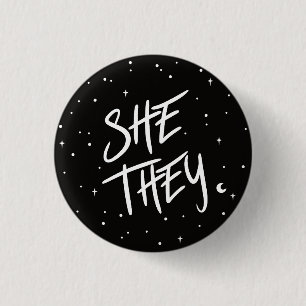 Stars She/They Pronouns  3 Cm Round Badge