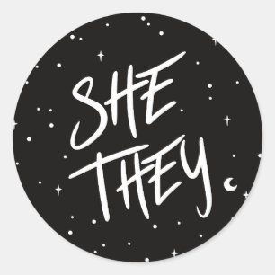 Stars She/They Pronouns  Classic Round Sticker