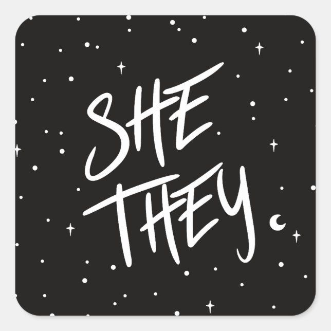 Stars She/They Pronouns  Square Sticker (Front)