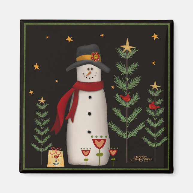 Stars Shopping Snowman Christmas Inspirivity Magnet (Front)
