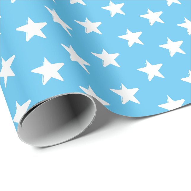 Stars sky blue and white pattern modern gift wrapping paper (Roll Corner)