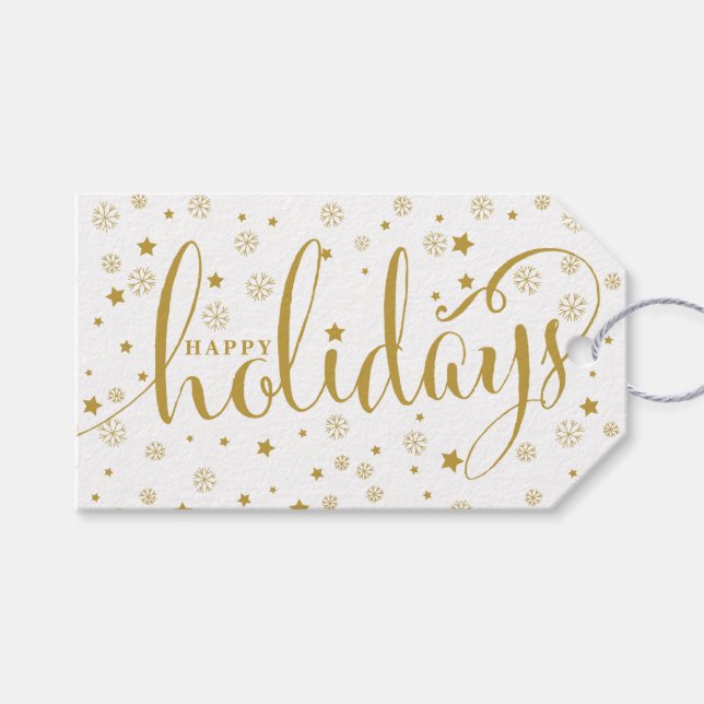 Stars & Snowflakes Happy Holidays Gift Tag (Front (Horizontal))