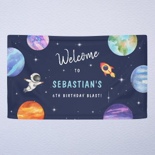 Stars Solar System Birthday Watercolor Welcome Banner