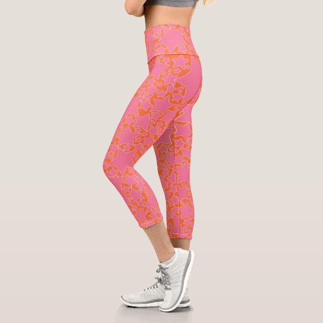 Stars, Stars, Stars in Pink and Orange Capri Leggings (Left)