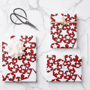 Stars, Stars, Stars in Red and White Wrapping Paper Sheet