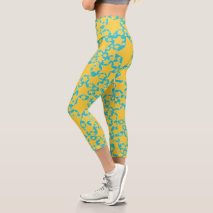 Stars, Stars, Stars in Turquoise and Yellow Capri Leggings