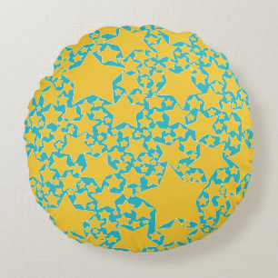 Stars, Stars, Stars in Turquoise and Yellow Round Cushion
