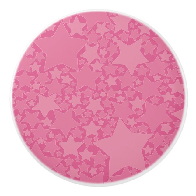 Stars, Stars, Stars - Pink Ceramic Knob (Front)