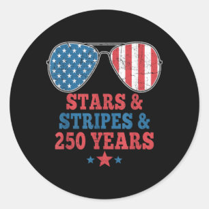 Stars Stripes 250 Years Birthday USA Men Women 4th Classic Round Sticker