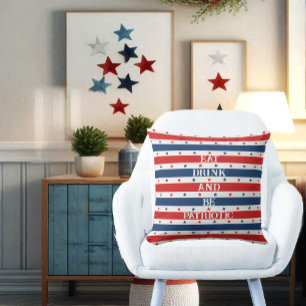 Stars & Stripes 4th July Eat Drink & Be Patriotic Cushion