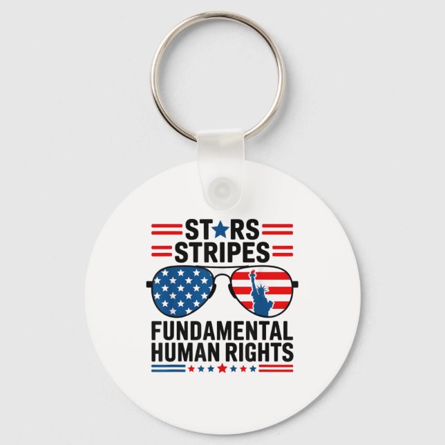 Stars Stripes &amp; Basic Human Rights 4th Of July Key Ring (Front)