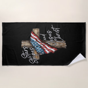 Stars Stripes and Jesus Christ Faith Patriot Beach Towel