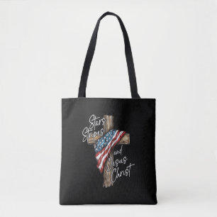 Stars Stripes and Jesus Christ Faith Patriot Tote Bag