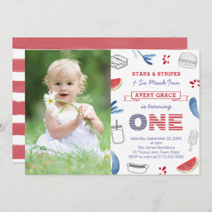 Stars & Stripes And So Much Fun 1st Birthday Party Invitation