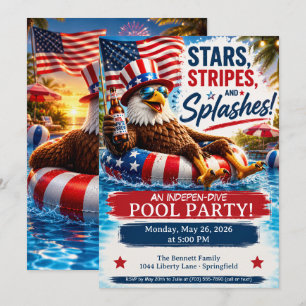Stars Stripes and Splashes 4th of July Pool Party Invitation