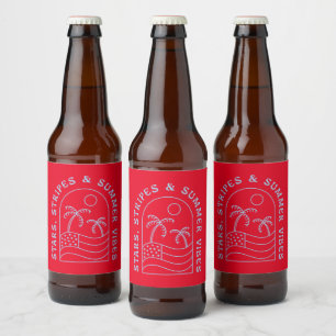 Stars Stripes and Summer Vibes Beer Bottle Label