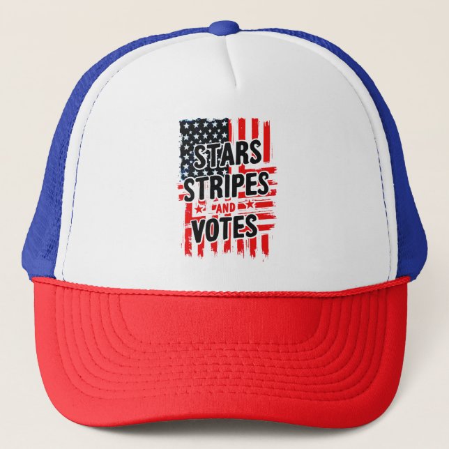 Stars, Stripes, and Votes with american flag Trucker Hat (Front)
