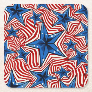 Stars & Stripes Bold Pattern Square Paper Coaster